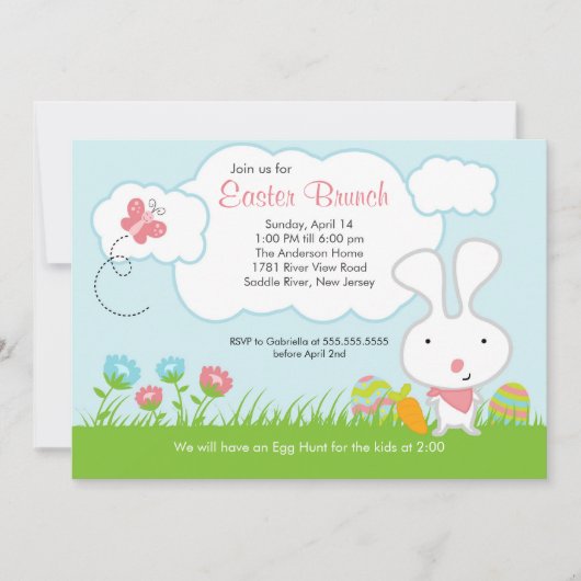 Bunny Egg Hunt Easter Brunch Partij Uitnodiging (Voorkant)