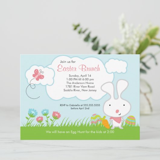 Bunny Egg Hunt Easter Brunch Partij Uitnodiging (Staand voorkant)