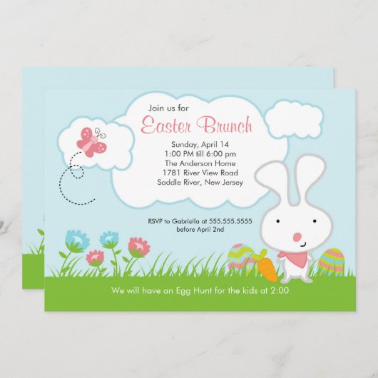 Bunny Egg Hunt Easter Brunch Partij Uitnodiging (Voorkant / Achterkant)