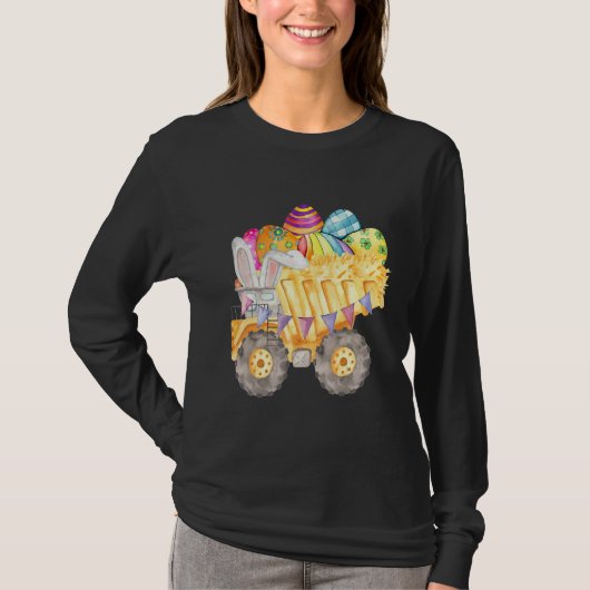 Bunny Eggs Cavator Construction Waterverf Easter T-shirt (Voorkant)