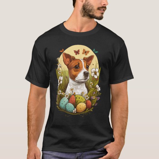 Bunny Eggs Dog on Easter Jack Russell Terrier T-shirt (Voorkant)