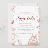 Bunny eieren en bloemen rood gelukkig Pasen Kaart (Voorkant)