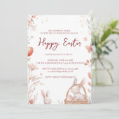 Bunny eieren en bloemen rood gelukkig Pasen Kaart (Staand voorkant)