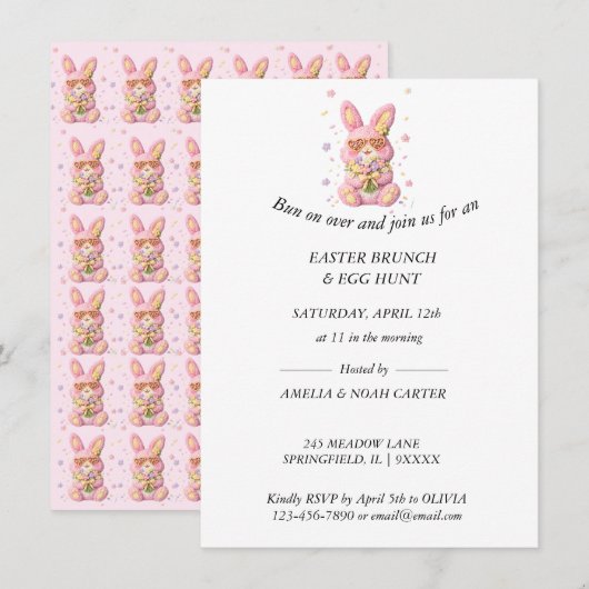 Bunny Embroidered Easter BRUNCH & HUNT Kaart (Voorkant / Achterkant)