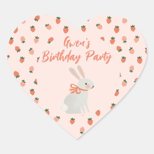 Bunny en aardbei hart sticker (Voorkant)