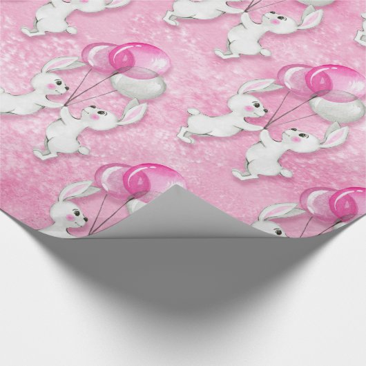 Bunny en ballonnen. Roze Cadeaupapier (Hoek)
