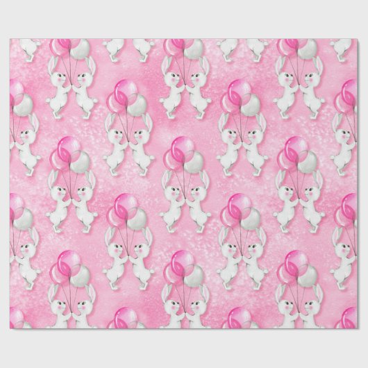 Bunny en ballonnen. Roze Cadeaupapier (Vlak)