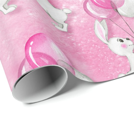 Bunny en ballonnen. Roze Cadeaupapier (Rol Hoek)