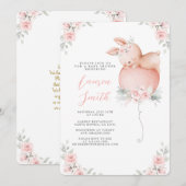 Bunny en Balloon Baby shower Meisje Uitnodiging (Voorkant / Achterkant)