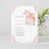 Bunny en Balloon Baby shower Meisje Uitnodiging (Staand voorkant)