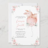 Bunny en Balloon Baby shower Meisje Uitnodiging (Voorkant)