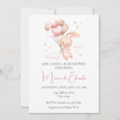 Bunny en Balloons Girl Baby shower Invitation Kaart (Voorkant)