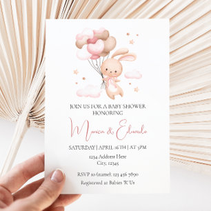 Bunny en Balloons Girl Baby shower Invitation Kaart