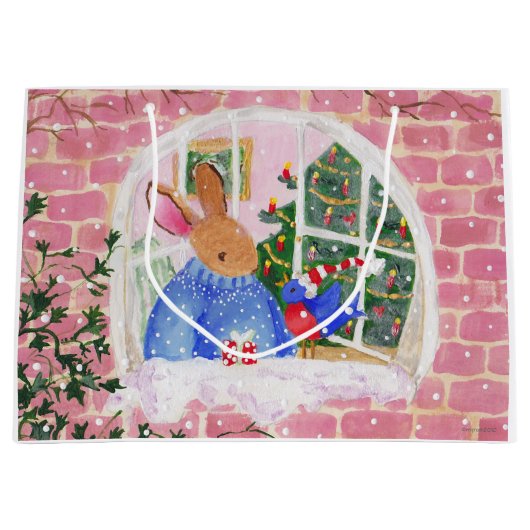 Bunny en Bird gift tas Large Cadeautasje (Voorkant)