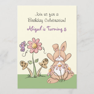 Bunny en bloemen verjaardagsuitnodiging ~ Meisjes Kaart