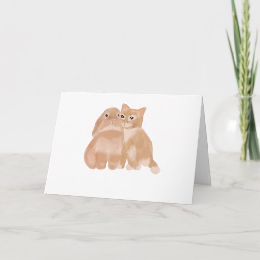 Bunny en Cat! wenskaart Kaart (Voorkant)