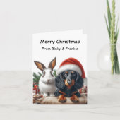 Bunny en Dachshund Kerstmis Kaart (Voorkant)