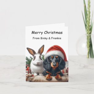 Bunny en Dachshund Kerstmis Kaart