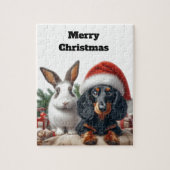 Bunny en Dachshund Kerstmis Legpuzzel (Verticaal)