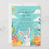 Bunny en ei Paasblauw Brunch en eierjacht Kaart (Voorkant)