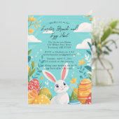 Bunny en ei Paasblauw Brunch en eierjacht Kaart (Staand voorkant)