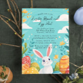 Bunny en ei Paasblauw Brunch en eierjacht Kaart