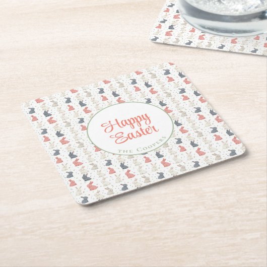 Bunny en eieren beige kartonnen onderzetters (Schuin)