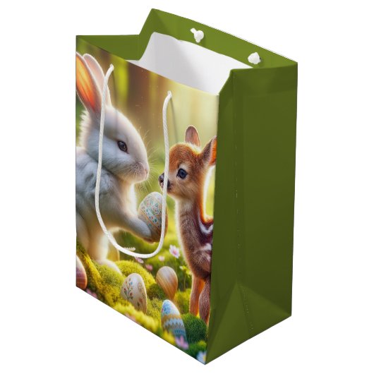 Bunny en Fawn met paaseieren Medium Cadeauzakje (Voorkant Gekanteld)