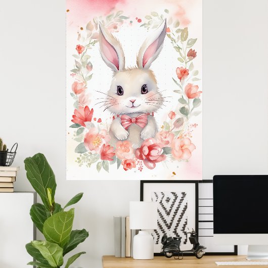 Bunny en Flowers Poster (Thuiskantoor)