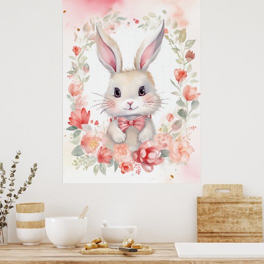 Bunny en Flowers Poster (Keuken)