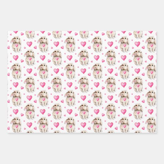 Bunny- en hartenpapierverzameling van 3 inpakpapier vel (Voorkant)