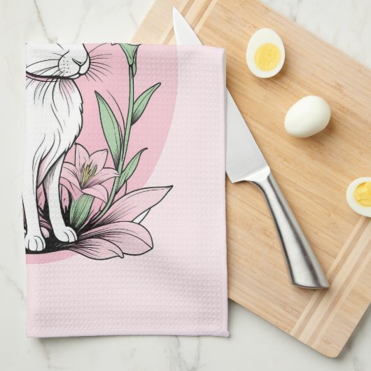 Bunny en lelies theedoek (Quarter Fold)