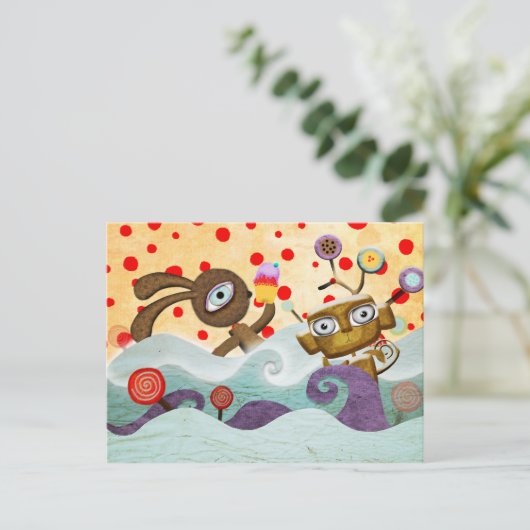 Bunny en Monkey Briefkaart (Staand voorkant)