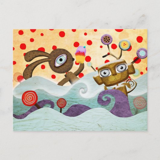 Bunny en Monkey Briefkaart (Voorkant)