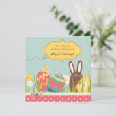 Bunny en Paaseieren Verjaardag Uitnodiging ~ Meisj (Staand voorkant)