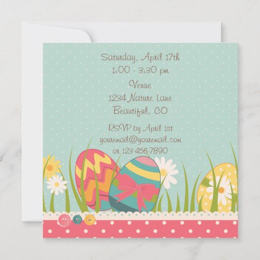 Bunny en Paaseieren Verjaardag Uitnodiging ~ Meisj (Achterkant)