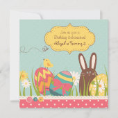 Bunny en Paaseieren Verjaardag Uitnodiging ~ Meisj (Voorkant)