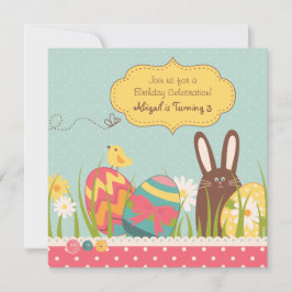Bunny en Paaseieren Verjaardag Uitnodiging ~ Meisj