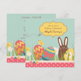 Bunny en Paaseieren Verjaardag Uitnodiging ~ Meisj