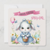 Bunny en Paasmand Happy Easter Baby Girl Kaart (Voorkant)