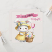 Bunny en Paasmand Happy Easter Baby Girl Kaart (Voorkant / Achterkant in situ)