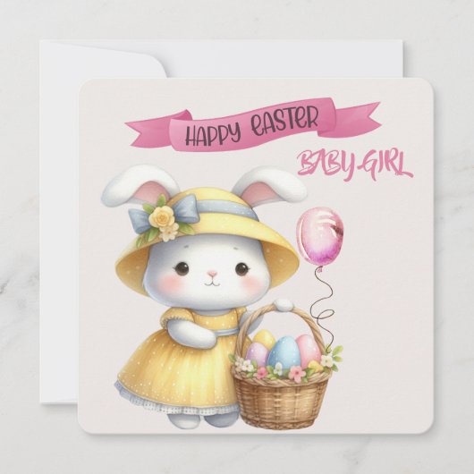 Bunny en Paasmand Happy Easter Baby Girl Kaart (Voorkant)