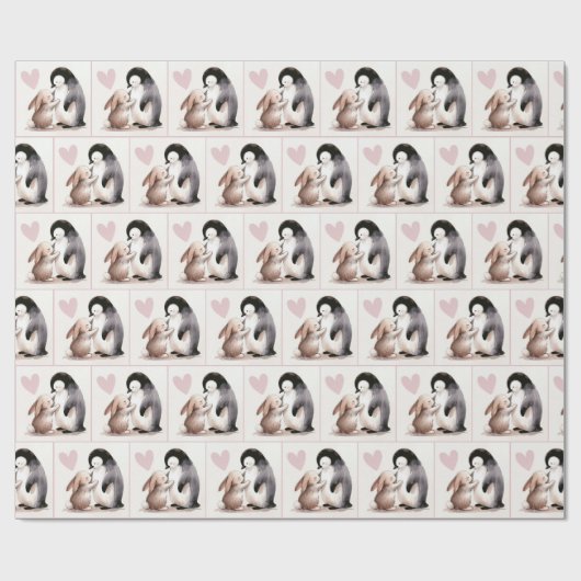 Bunny en Penguin vriendschap Cadeaupapier (Vlak)