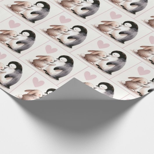 Bunny en Penguin vriendschap Cadeaupapier (Hoek)