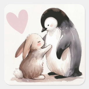 Bunny en Penguin vriendschap Vierkante Sticker