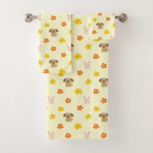 Bunny- en puppypatroon bad handdoek (Insitu)