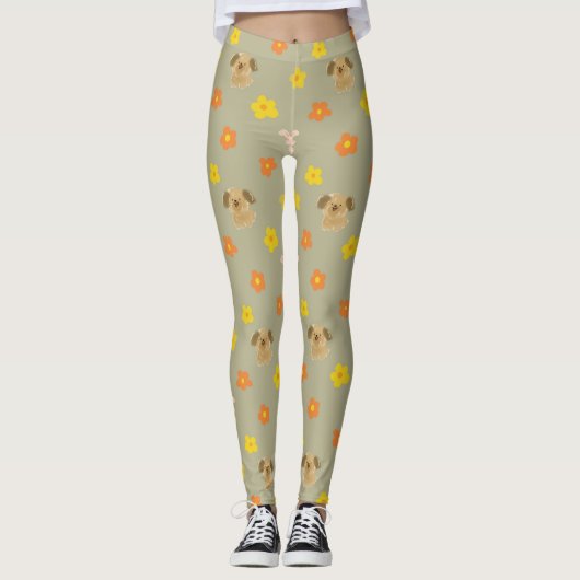 Bunny- en puppypatroon leggings (Voorkant)