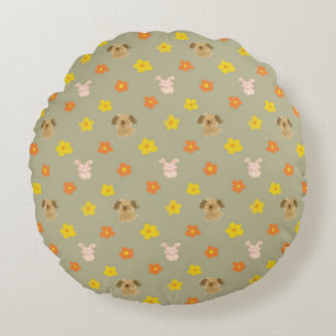 Bunny- en puppypatroon rond kussen