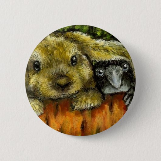 Bunny en raaf ronde button 5,7 cm (Voorkant)