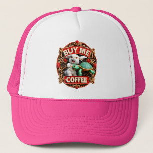 Bunny en Turtle Coffee Quest Koop mij een koffie Trucker Pet